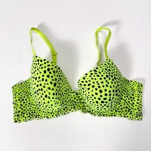 No Boundaries Neon Green Animal Print Bra 38C Lace Back Racerback Stretch